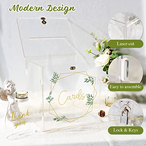 AerWo Acrylic Wedding Card Box for Wedding Reception, Clear Gift Card Box with Lock, Wedding Money Boxes Acrylic Card Box for Party Anniversary Graduation Birthday Baby Shower Decorations