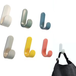 Fineget Wall Adhesive Hooks Towel Bathroom Hooks for Hanging Door Kitchen Hooks Hat Towel Key Sticky Heavy Duty J Hooks 6 Colors