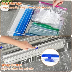 PILIPILI Acrylic 6 IN 1 Foil And Plastic Wrap Dispenser With Bag Storage Organizer for Kitchen Drawer, Food Storage Bag Holder, Compatible With Wrap, Foil, Gallon, Quart, Snack Bags