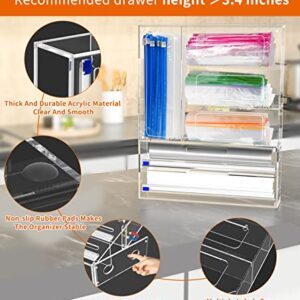 PILIPILI Acrylic 6 IN 1 Foil And Plastic Wrap Dispenser With Bag Storage Organizer for Kitchen Drawer, Food Storage Bag Holder, Compatible With Wrap, Foil, Gallon, Quart, Snack Bags