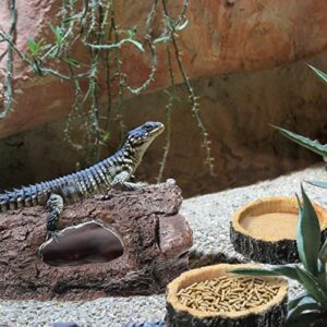 Reptile Hide, Reptile Food Bowls, Lizard Resin Hollow Tree Trunk Hideout, Bearded Dragon Tank Accessories Reptile Water Dish Habitat Tank Decoration for Lizards, Snake, Gecko, 3 Pcs (Brown Rock)