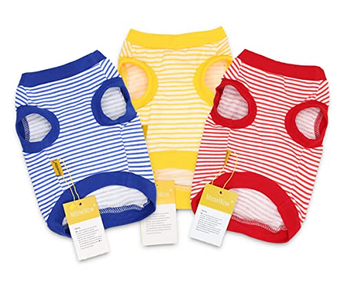 3 Pack Small Dog Puppy T Shirt Summer Striped Dog Clothes Breathable 100% Cotton Cat Shirts for Cats Dogs Girl Boy Tshirt