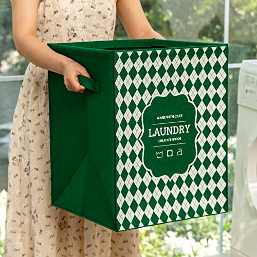 LUFOFOX Felt Collapsible Laundry Basket,70L Large Fabric Kids Laundry Hamper with Handles,Tall Laundry Basket Organizer for Dirty Clothes,Baby Toy Basket,14.9"×14.9"×19.3" Green