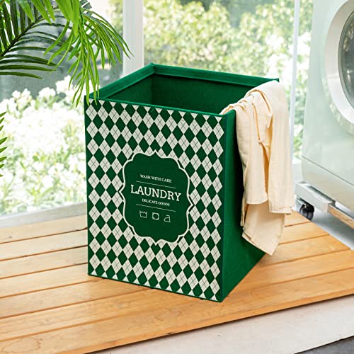 LUFOFOX Felt Collapsible Laundry Basket,70L Large Fabric Kids Laundry Hamper with Handles,Tall Laundry Basket Organizer for Dirty Clothes,Baby Toy Basket,14.9"×14.9"×19.3" Green