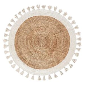 Round Jute Rugs Fringe Round Carpet Palm Hemp Rug Handmade Boho Hippie Natural Area Round Rug Wool Jute Rug Area Rug by Rugs HUT (White, 9x9 Feet)