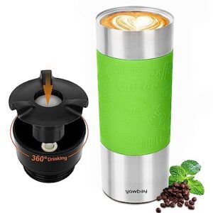 travel coffee mug spill proof,upgraded 17 oz travel mug with 360°drinking lid,double wall vacuum insulated coffee travel mug stainless steel tumbler thermal coffee mugs for hot and cold drinks(green)