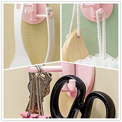 Fineget Wall Hooks for Hanging Adhesive Bathroom Kitchen Hooks Desk 3 Rotatable Arms Round Sticky Hooks Pnk 2 Pairs