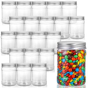 fasmov 21 pack 12 ounce clear plastic jars containers with screw on lids, round empty plastic slime storage containers for kitchen & household storage - bpa free