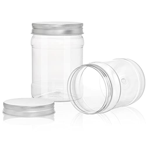 Fasmov 21 Pack 12 Ounce Clear Plastic Jars Containers with Screw On Lids, Round Empty Plastic Slime Storage Containers for Kitchen & Household Storage - BPA Free