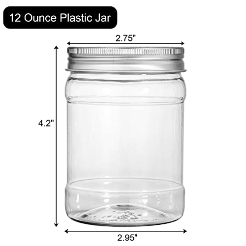 Fasmov 21 Pack 12 Ounce Clear Plastic Jars Containers with Screw On Lids, Round Empty Plastic Slime Storage Containers for Kitchen & Household Storage - BPA Free