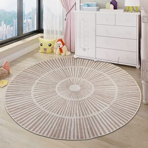 Lacomfy Modern Abstract Rug 5.2Ft Large Round Bedroom Rug Soft Mat Contemporary Living Room Rug Nonslip Floor Carpet Geometric Dining Room Rug Circle Carpet Throw Rug for Home Decor, Coffee