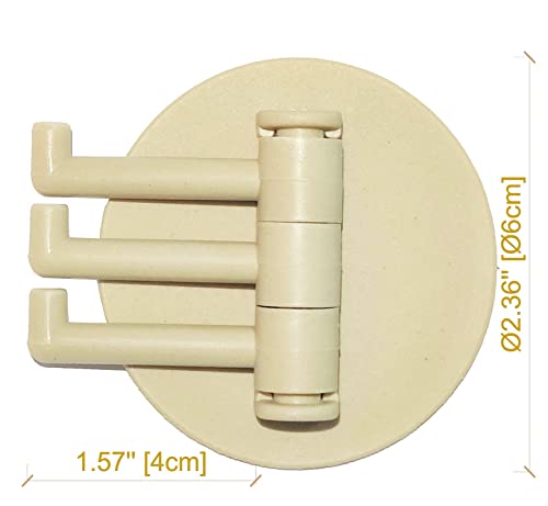 Fineget Wall Adhesive Hooks for Hanging Bathroom Kitchen Door Hooks 3 Rotatable Arms Round Sticky Hooks Cream 2 Pairs