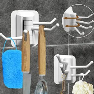 Fineget Wall Adhesive Hooks for Hanging Bathroom Kitchen Door Hooks 4 Rotatable Arms Round Heavy Duty Hooks White 2 Pairs