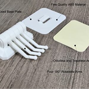 Fineget Wall Adhesive Hooks for Hanging Bathroom Kitchen Door Hooks 4 Rotatable Arms Round Heavy Duty Hooks White 2 Pairs