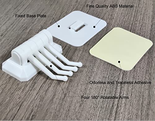 Fineget Wall Adhesive Hooks for Hanging Bathroom Kitchen Door Hooks 4 Rotatable Arms Round Heavy Duty Hooks White 2 Pairs