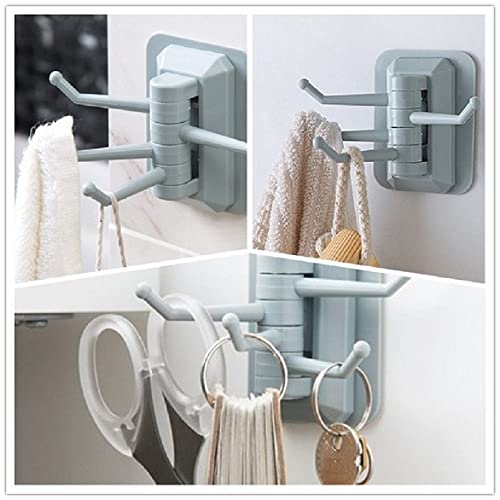 Fineget Wall Hooks for Hanging Towel Adhesive Bathroom Kitchen Hooks 4 Rotatable Arms Rectangle Sticky Hooks Grey 2 Pairs