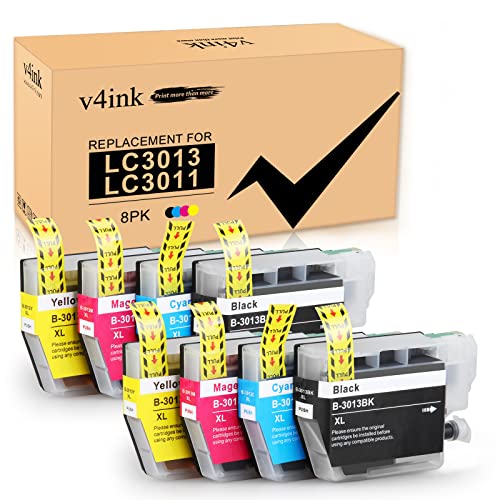 v4ink [New Chip] LC3013 Compatible Replacement for Brother 3013 LC3013 3011 LC3011 Ink for Brother MFC-J491DW MFC-J895DW MFC-J690DW MFC-J497DW Printer(2 Black / 2 Cyan / 2 Magenta / 2 Yellow, 8 Pack)