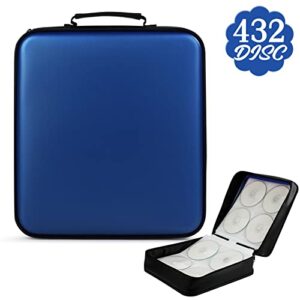 TIMCORR CD Case DVD Holders Storage - 432 Capacity Portable Disc Organizer & CD Wallet Binder Sleeve Holder for Car Travel | Media (Blue)