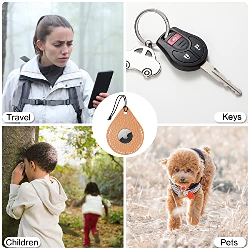4 Pack Airtag Holder Leather Case Air Tag Cover Keychain GPS Tracker Remote Finder Key Travel Backpack Pet Locator, Black,Red,White,Brown