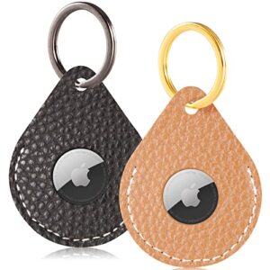 2 pack airtag holder leather case air tag cover keychain gps tracker remote finder key travel backpack pet locator