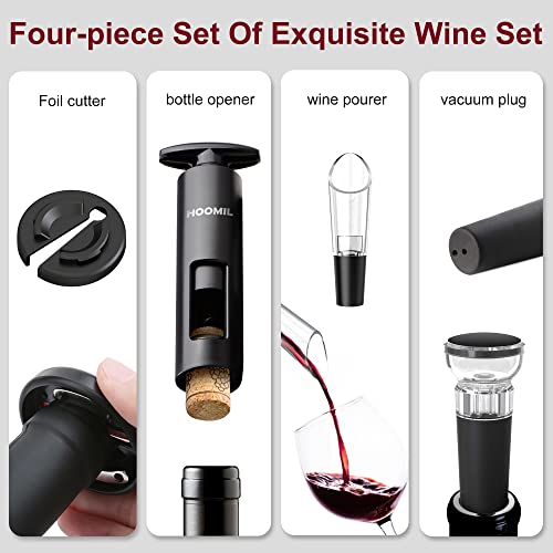 HOOMIL Wine Opener, Multifunctional 4-Piece Set, Manual Bottle Opener/Corkscrew, Vacuum Stopper, Pourer Spout and Foil Cutter