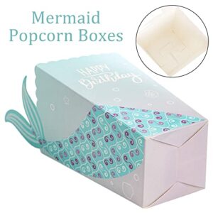 Yesland 120 Pcs Popcorn Boxes, 4.75 Inches Tall Mini Blue Mermaid Popcorn Containers Boxes Open-Top Paper Popcorn Bags Individual Servings for Movie Theater Night, Carnival, Girl's Birthday