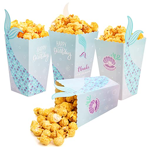 Yesland 120 Pcs Popcorn Boxes, 4.75 Inches Tall Mini Blue Mermaid Popcorn Containers Boxes Open-Top Paper Popcorn Bags Individual Servings for Movie Theater Night, Carnival, Girl's Birthday