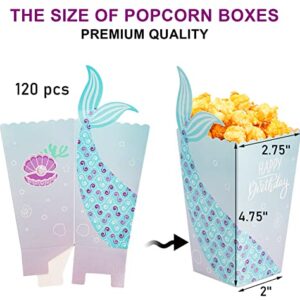 Yesland 120 Pcs Popcorn Boxes, 4.75 Inches Tall Mini Blue Mermaid Popcorn Containers Boxes Open-Top Paper Popcorn Bags Individual Servings for Movie Theater Night, Carnival, Girl's Birthday