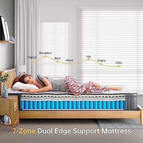 Povirt Twin Mattress, 10 Inch Innerspring Hybrid Mattress in a Box, 7-Zone Support Cool Full Bed Mattress with Breathable Soft Knitted Fabric Cover for Pressure Relief, Medium Firm, 100-Night Trial