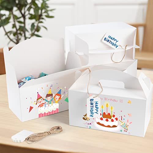 SOSFKIM Treat Boxes Large 24 Pack - Party Favor Boxes 8.5x 5x 5.5inch with Twine & Tag - White Gable Goodie Boxes for Kids Birthday, Wedding Shower, Christmas