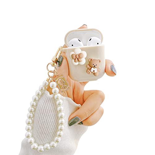 Fycyko Compatible with AirPods Case with Girls Cute Simple 3D Bear Design Smooth Soft TPU Keychain Cover Case for Airpods 2 &1,Cute for Airpods-Brown Bear