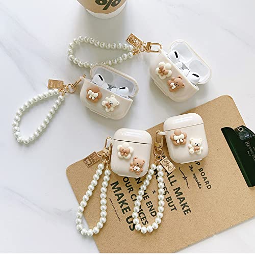 Fycyko Compatible with AirPods Case with Girls Cute Simple 3D Bear Design Smooth Soft TPU Keychain Cover Case for Airpods 2 &1,Cute for Airpods-Brown Bear