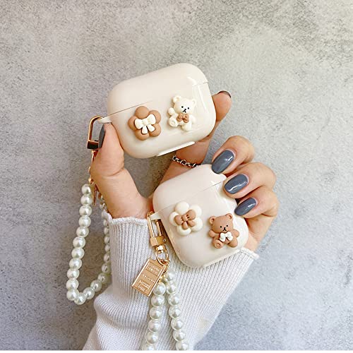 Fycyko Compatible with AirPods Case with Girls Cute Simple 3D Bear Design Smooth Soft TPU Keychain Cover Case for Airpods 2 &1,Cute for Airpods-Brown Bear