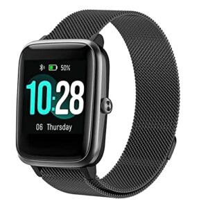 snyeest magnetic bands compatible with 19mm id205l veryfitpro smartwatch, no buckle design, stainless steel mesh loop replacement strap for men women for id205l, id205g id205 id205u id205s, black