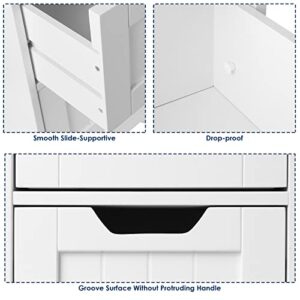 FOTOSOK Bathroom Storage Cabinet, Side Cabinet with 4 Drawers, 11.8” x 11.8” x 32.5” Freestanding Bedside Table Entryway Cupboard Storage Organizer Unit Home Furniture Decor, White