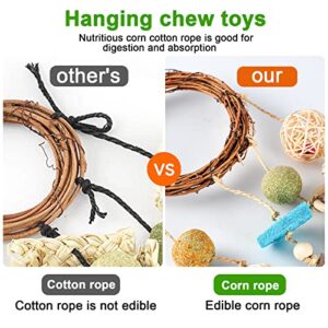 Small Pet Bunny Chew Toys, Bunny Cage Hanging Chew Toys, Handmade Rattan Ring Toys with All Natural Snacks for Bunnies Chinchillas Hamsters Guinea Pigs Teeth Grinding Exercise and Fun