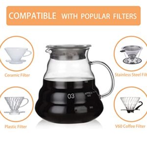 COFIMEFO Coffee Server, V60 Standard Glass Coffee Carafe Pour Over Coffee Pot, Clear, 800 ML/27 OZ