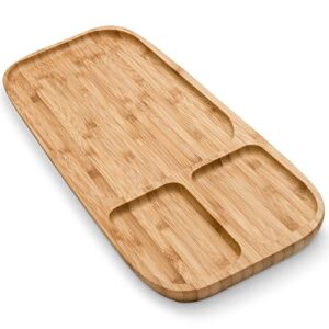 premium bamboo portion control plate with three divided sections | wooden adult size food tray for diet and weight loss | bento portioned plate for adults