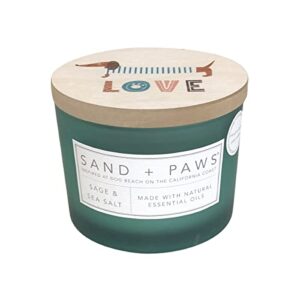 sand + paws scented candle - sage & sea salt - additional scents and sizes –luxurious air freshening jar candles neutralize pet odors and enhance home décor – 100% cotton lead-free wicks - 12 oz
