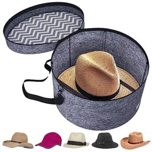 hat storage box to protect & store hats - hat travel case w/stability poles - cowboy hat box for travel w/hanging strap & s hook – felt, bohemian canvas fabric hat boxes for men & women
