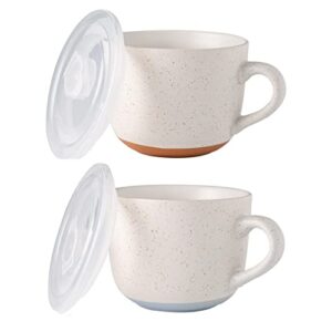 amorarc ceramic soup mugs with lid, 24 oz soup cups with hanlde for coffee,cereal,salad,noodles,tea,soup bowls cups,microwave &dishwasher safe, set of 2,speckled outside with vented lid