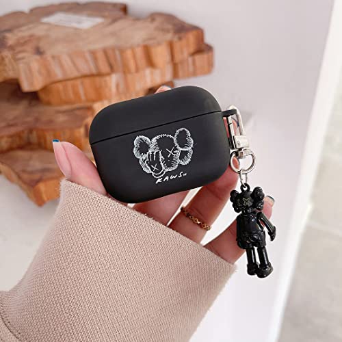 Airpod Pro Frosted Case, with Keychain Cute Cartoon Design Shockproof Skin Protection Accessories Airpods Pro Cover. (PRO Yarn Bear Black)