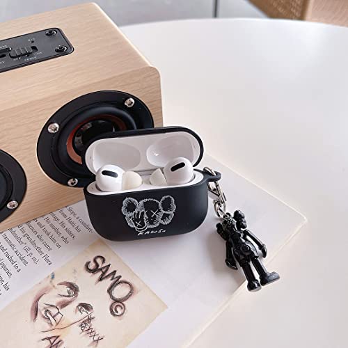 Airpod Pro Frosted Case, with Keychain Cute Cartoon Design Shockproof Skin Protection Accessories Airpods Pro Cover. (PRO Yarn Bear Black)