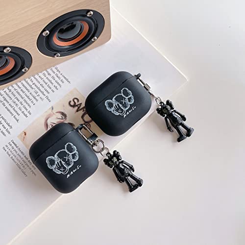 Airpod Pro Frosted Case, with Keychain Cute Cartoon Design Shockproof Skin Protection Accessories Airpods Pro Cover. (PRO Yarn Bear Black)