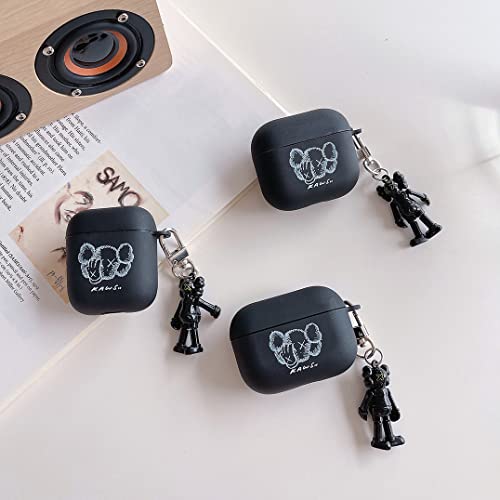 Airpod Pro Frosted Case, with Keychain Cute Cartoon Design Shockproof Skin Protection Accessories Airpods Pro Cover. (PRO Yarn Bear Black)