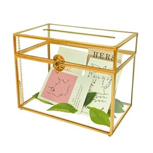 gold glass card box wedding - card holder wedding box gold glass wedding envelope box rectangle shape with slot and foot perfect for wedding reception, party ceremony centerpiece