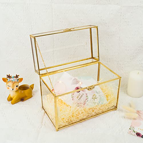 Gold Glass Card Box Wedding - Card Holder Wedding Box Gold Glass Wedding Envelope Box Rectangle Shape with Slot and Foot Perfect for Wedding Reception, Party Ceremony Centerpiece