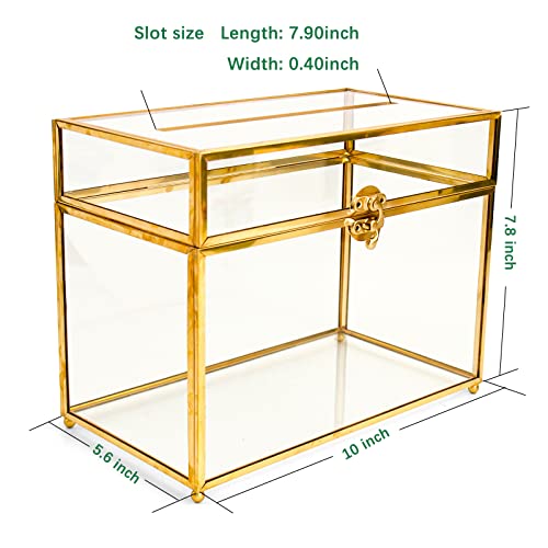 Gold Glass Card Box Wedding - Card Holder Wedding Box Gold Glass Wedding Envelope Box Rectangle Shape with Slot and Foot Perfect for Wedding Reception, Party Ceremony Centerpiece