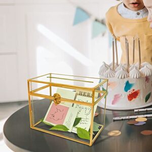 Gold Glass Card Box Wedding - Card Holder Wedding Box Gold Glass Wedding Envelope Box Rectangle Shape with Slot and Foot Perfect for Wedding Reception, Party Ceremony Centerpiece