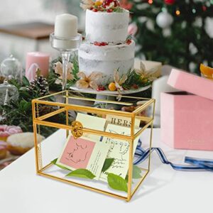 Gold Glass Card Box Wedding - Card Holder Wedding Box Gold Glass Wedding Envelope Box Rectangle Shape with Slot and Foot Perfect for Wedding Reception, Party Ceremony Centerpiece